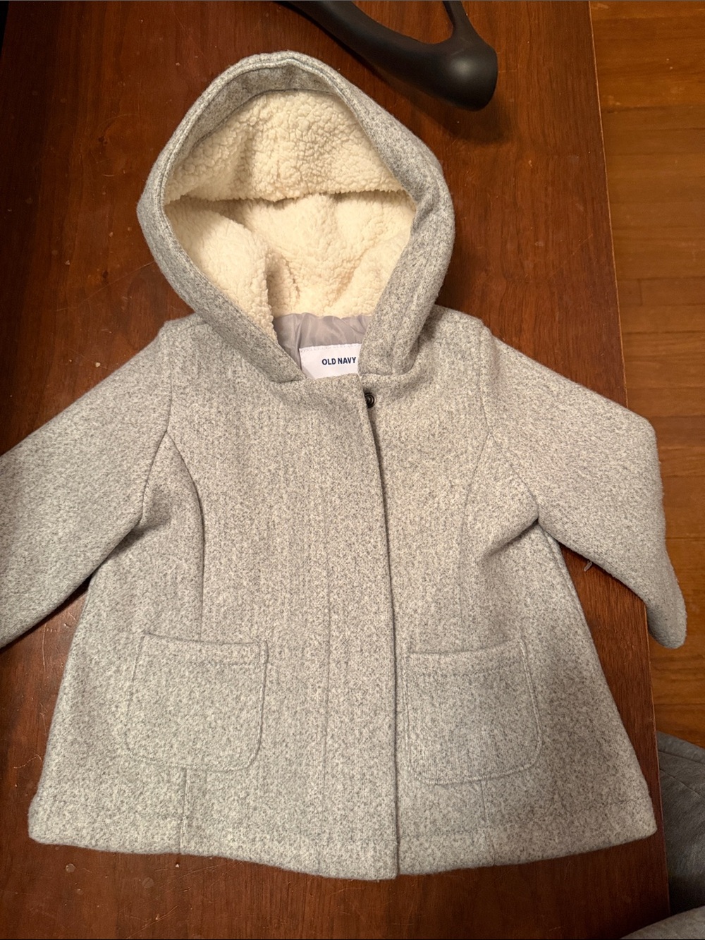 Brand New!! Old Navy Hooded Pea Coat in Light Gray with Cream Sherpa Lining